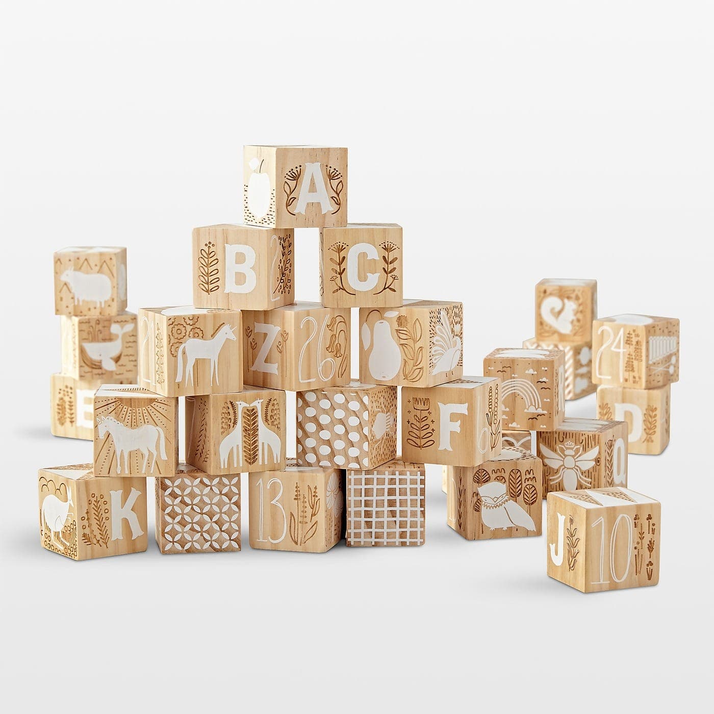 Crate & Barrel Etched Wooden Baby Blocks