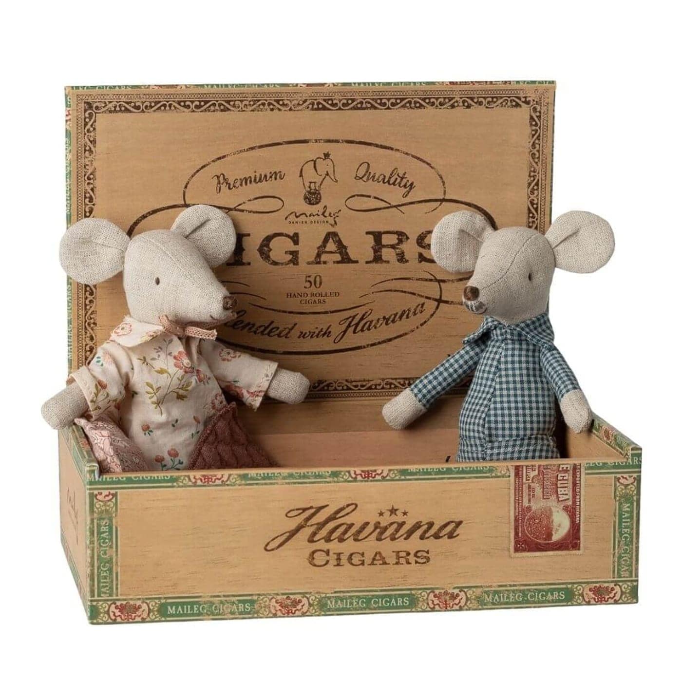 Maileg Grandma and Grandpa mice in cigarbox