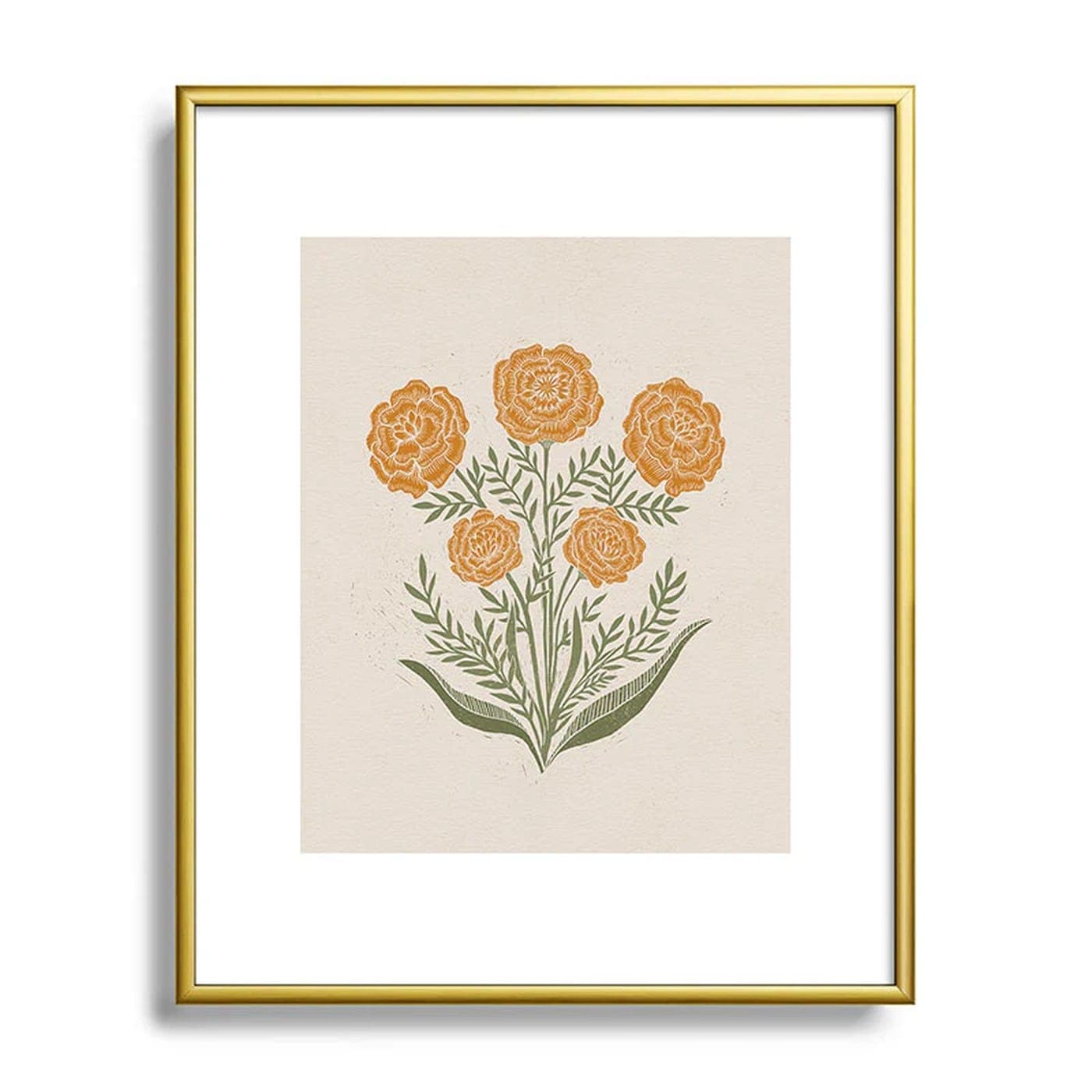 Marigold Block Print Framed Art Print by Lathe & Quill