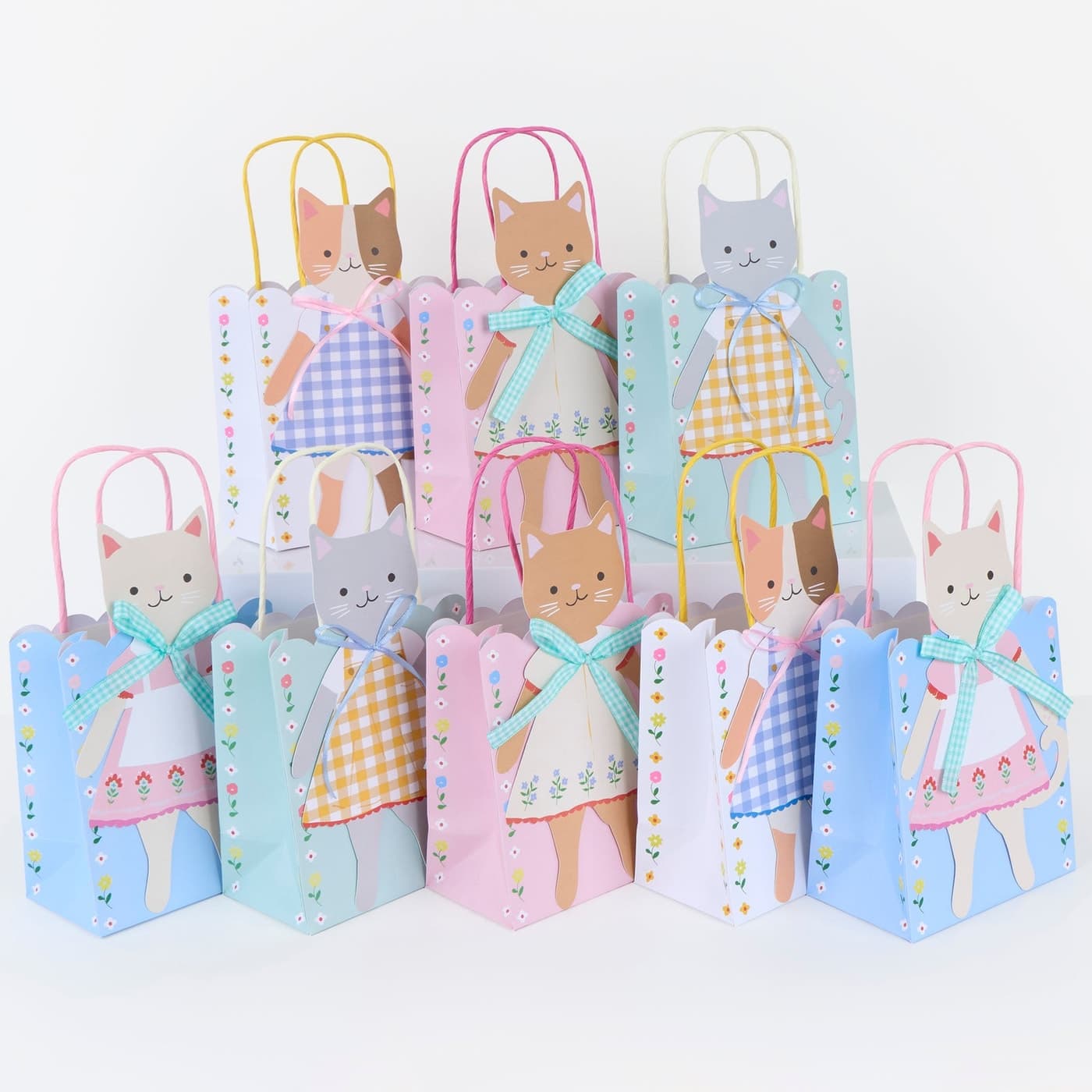 Meri Meri Kitten Club paper party bags with ribbon bows