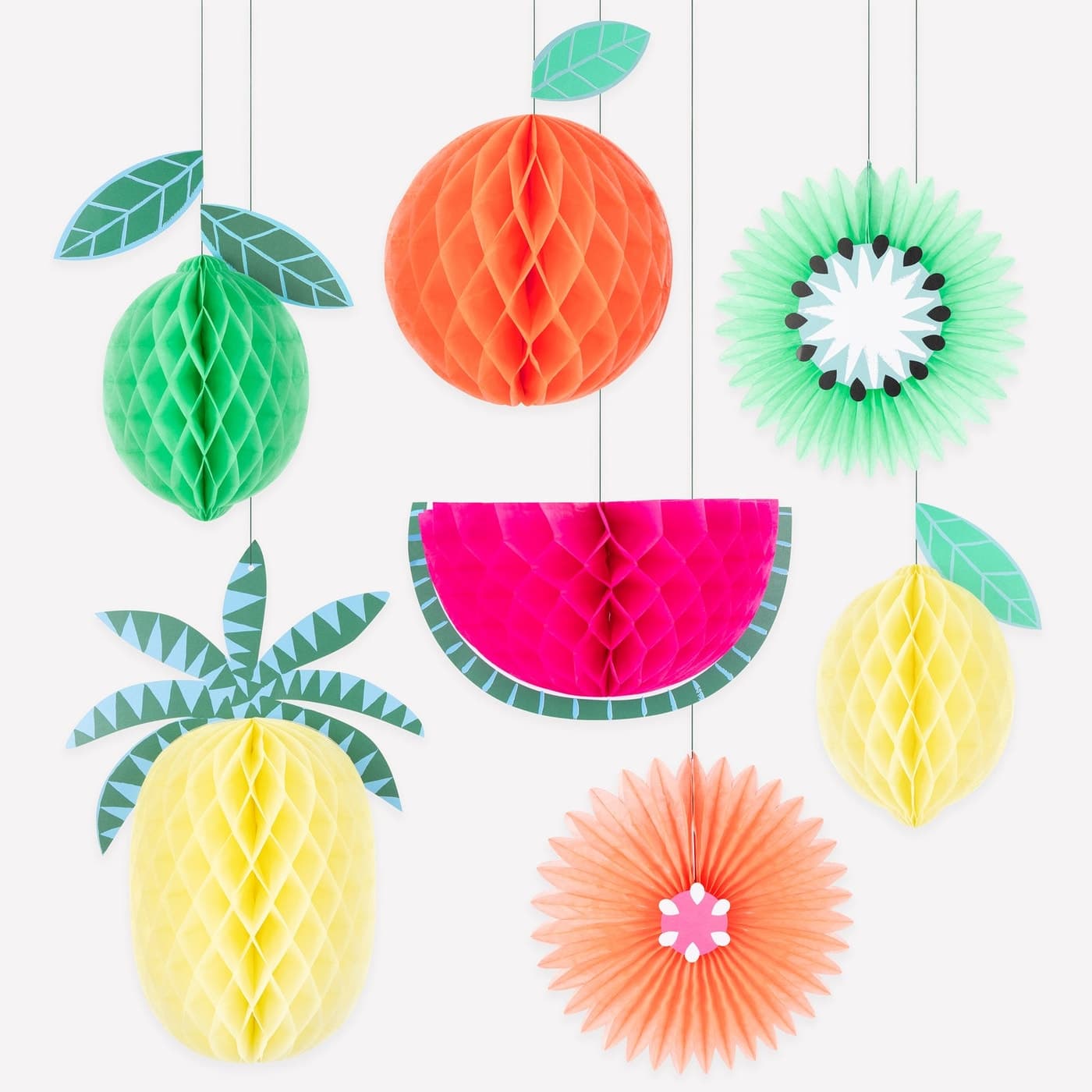 Meri Meri tropical fruit honeycomb hanging decorations