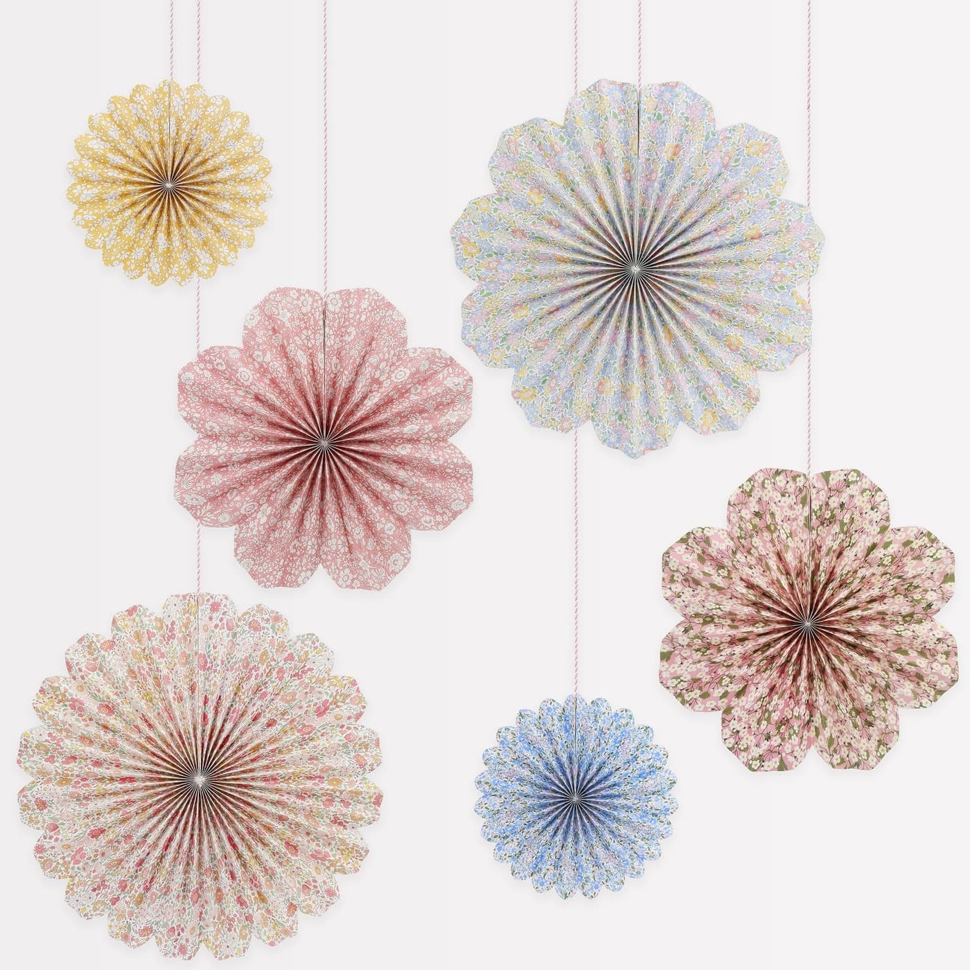 Meri Meri x Liberty paper pinwheel decorations in floral prints