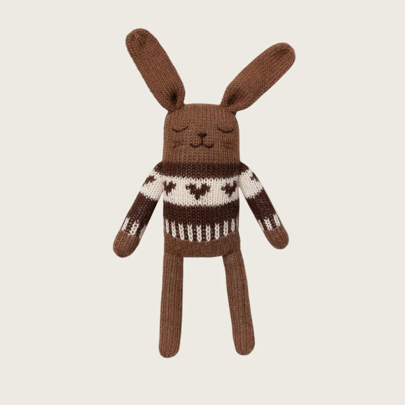 Organic Zoo Bunny Soft Toy in dark mocha heart sweater