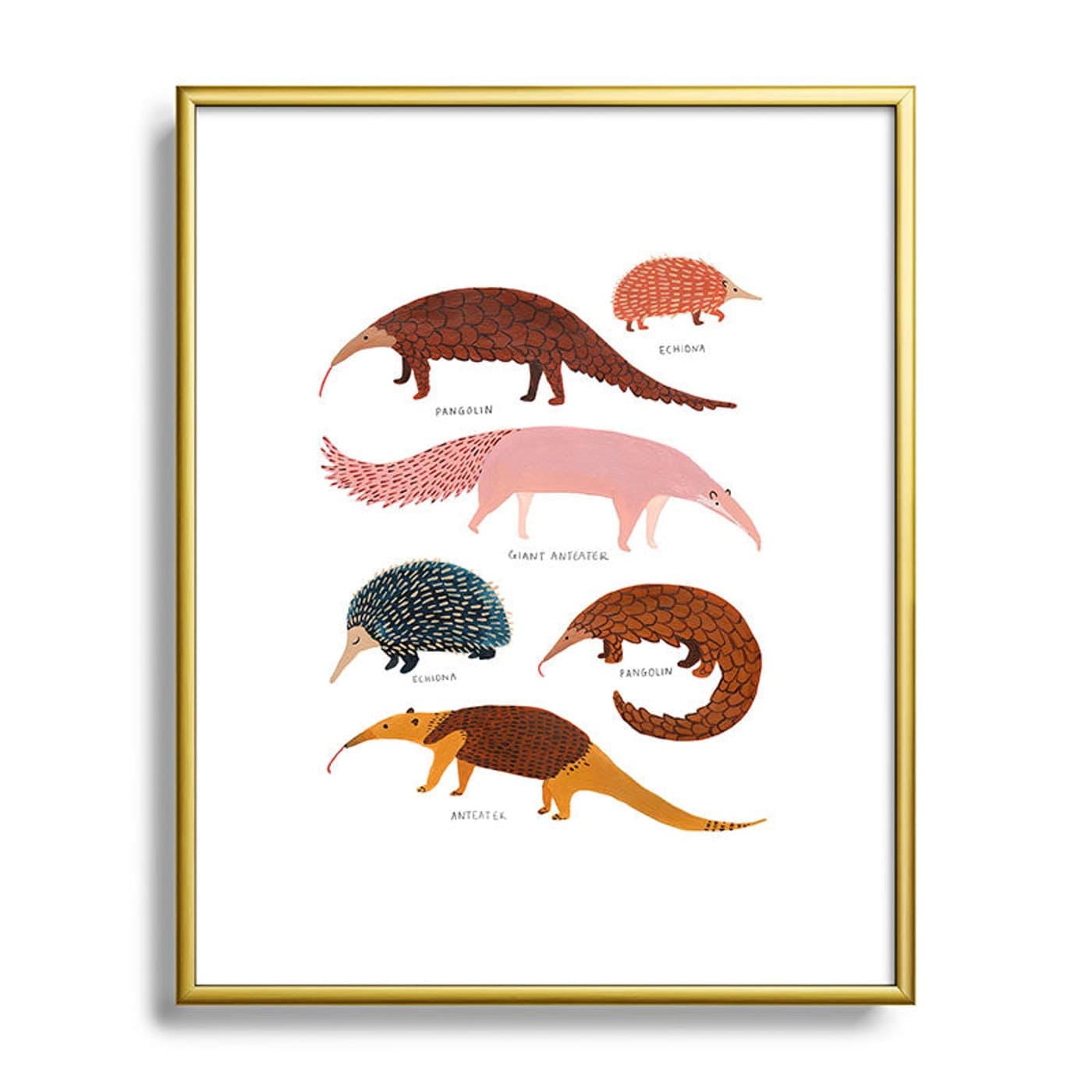 Pangolin, Anteater & Echidna Framed Art Print by Ambers Textiles