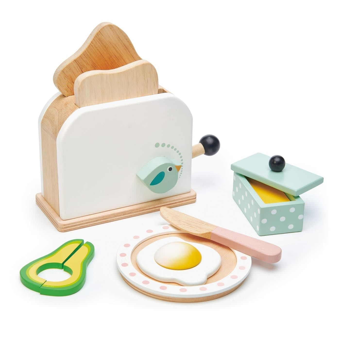 Tender Leaf Toys Breakfast Toaster Set with toast, egg, and avocado