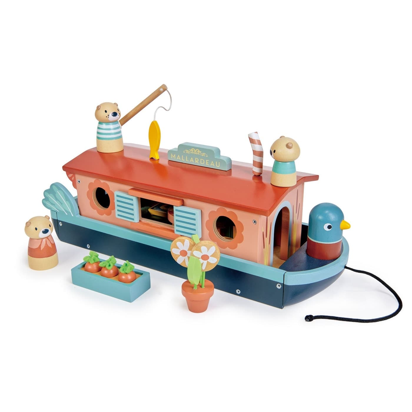 Tender Leaf Toys Little Otter Canal Boat with otter family and cabin accessories