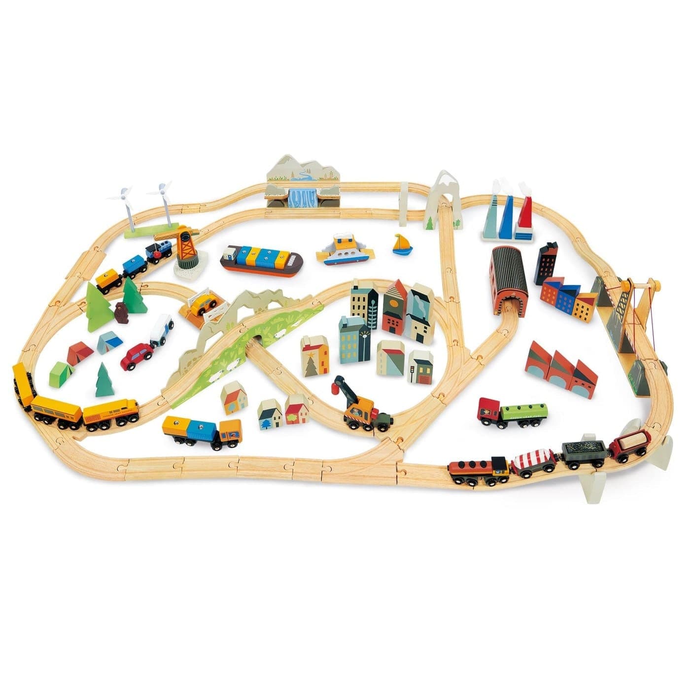 Tender Leaf Toys Mountain View wooden train set
