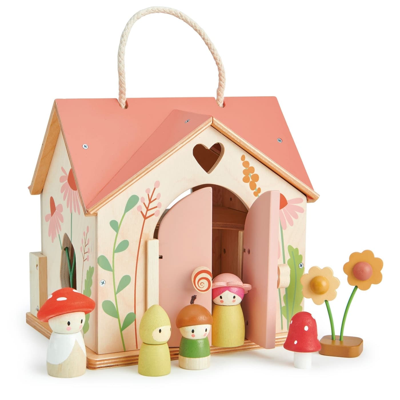 Tender Leaf Toys Rosewood Cottage wooden dollhouse with peg figures