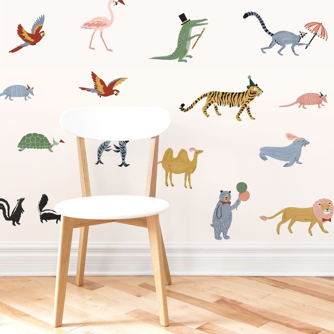 Peel and stick wall decals in a kids room